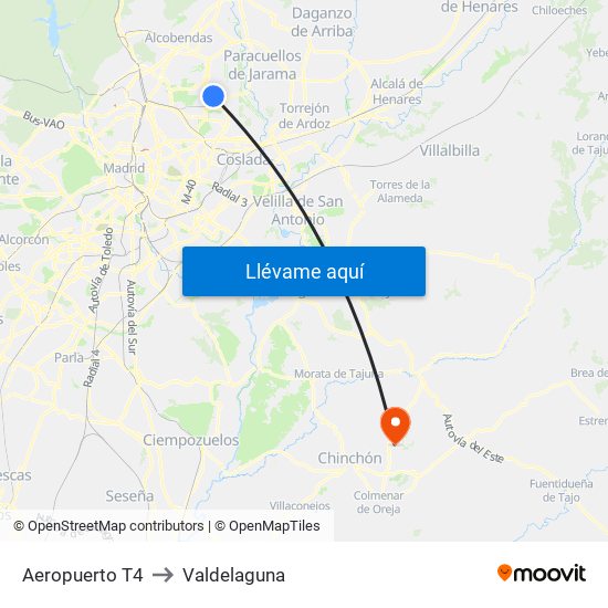 Aeropuerto T4 to Valdelaguna map