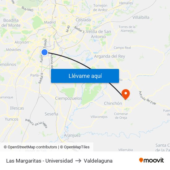 Las Margaritas - Universidad to Valdelaguna map