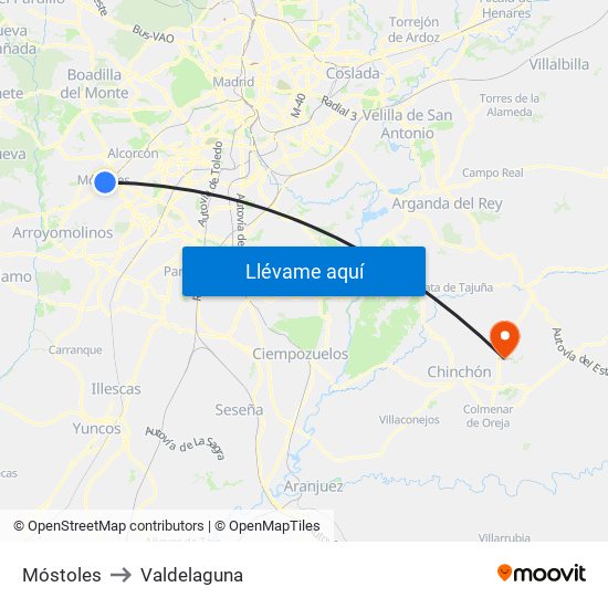 Móstoles to Valdelaguna map