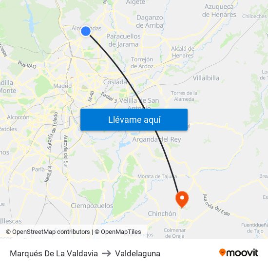 Marqués De La Valdavia to Valdelaguna map