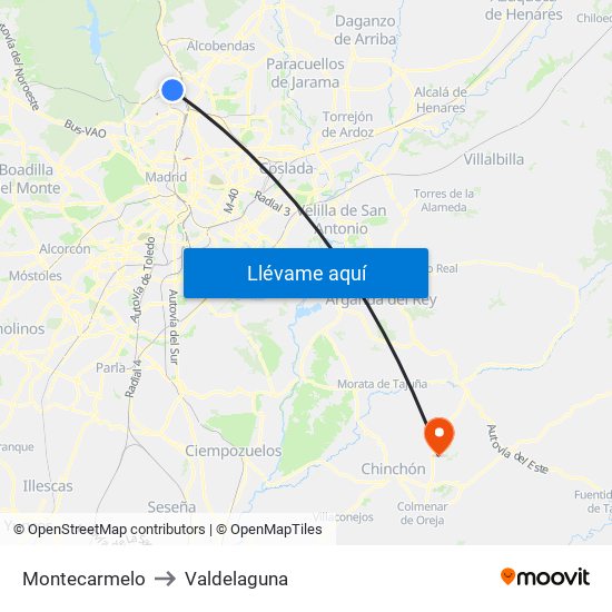 Montecarmelo to Valdelaguna map