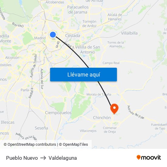 Pueblo Nuevo to Valdelaguna map