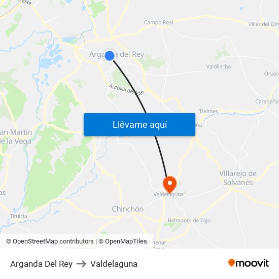 Arganda Del Rey to Valdelaguna map