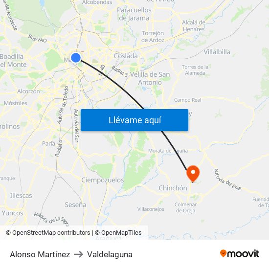 Alonso Martínez to Valdelaguna map