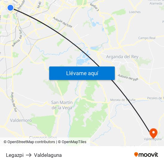 Legazpi to Valdelaguna map