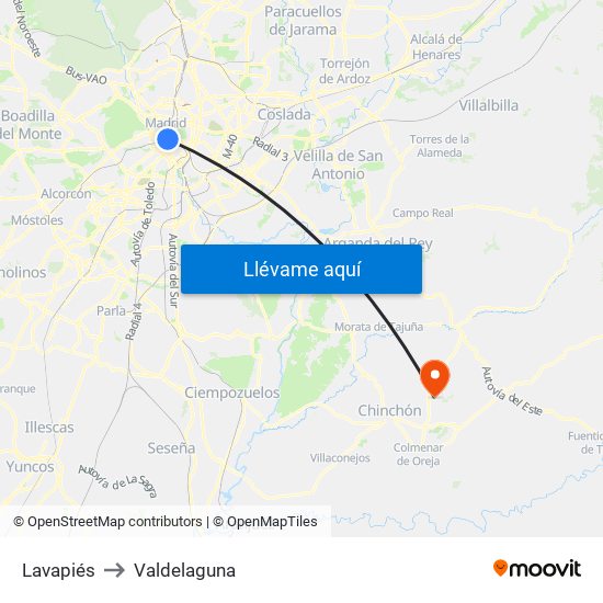Lavapiés to Valdelaguna map