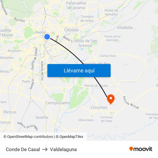 Conde De Casal to Valdelaguna map