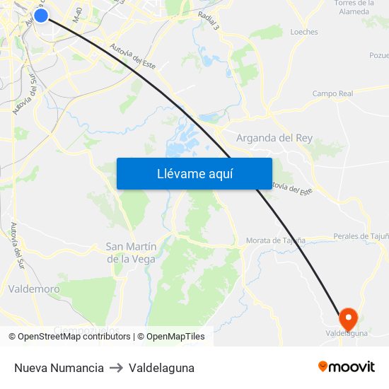 Nueva Numancia to Valdelaguna map