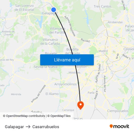 Galapagar to Casarrubuelos map