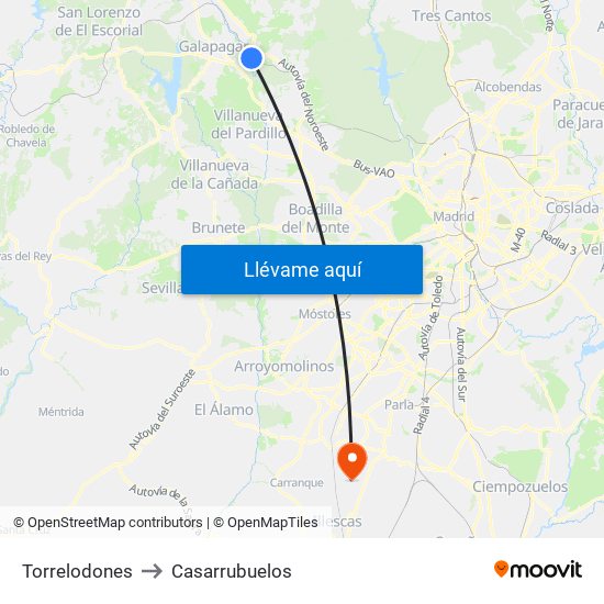 Torrelodones to Casarrubuelos map