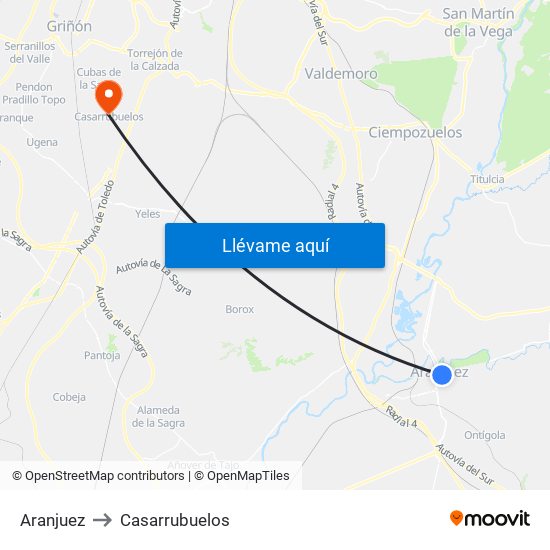 Aranjuez to Casarrubuelos map