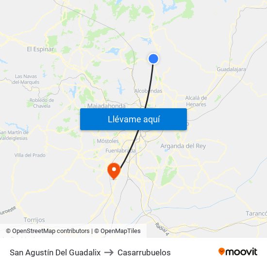 San Agustín Del Guadalix to Casarrubuelos map