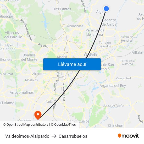 Valdeolmos-Alalpardo to Casarrubuelos map