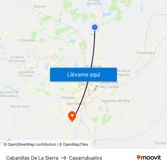 Cabanillas De La Sierra to Casarrubuelos map