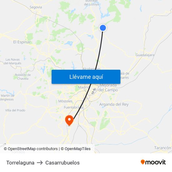 Torrelaguna to Casarrubuelos map