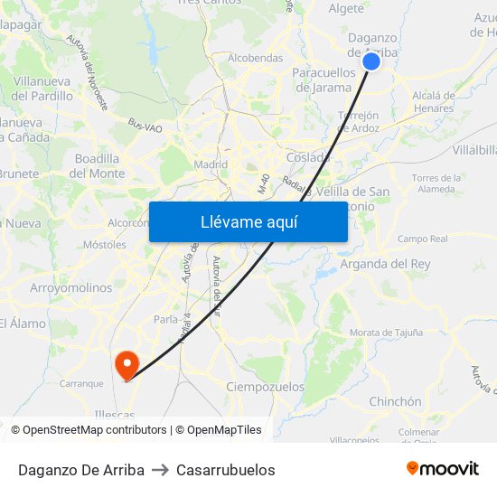 Daganzo De Arriba to Casarrubuelos map