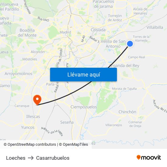 Loeches to Casarrubuelos map