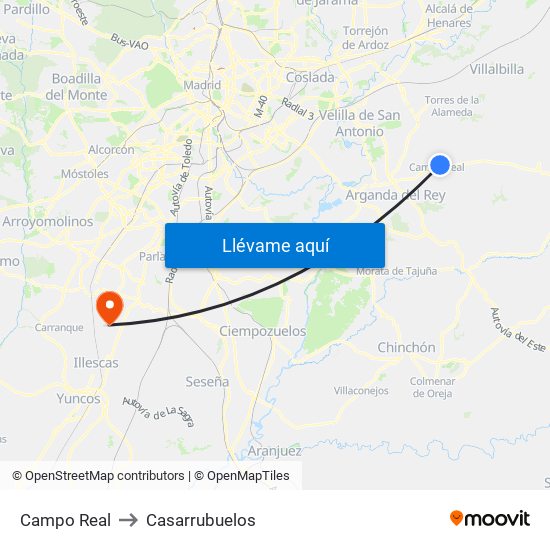 Campo Real to Casarrubuelos map