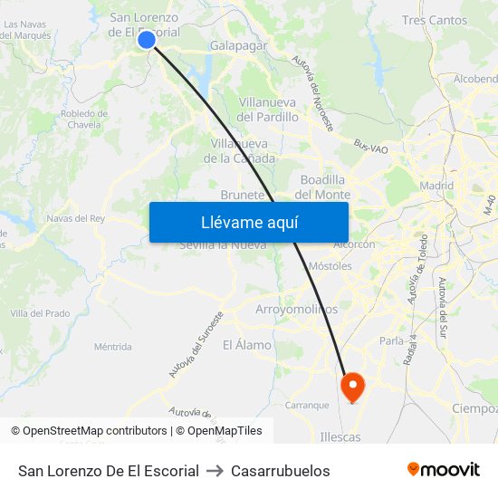 San Lorenzo De El Escorial to Casarrubuelos map