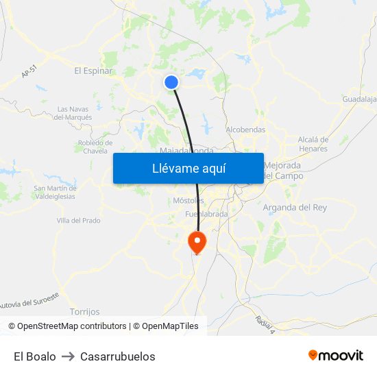 El Boalo to Casarrubuelos map