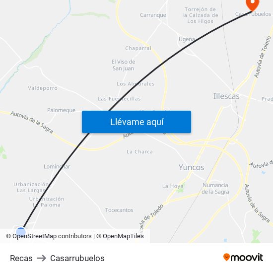 Recas to Casarrubuelos map