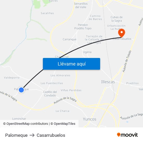 Palomeque to Casarrubuelos map