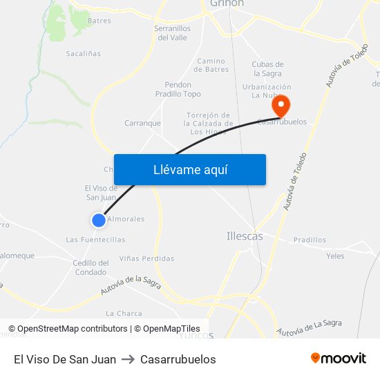 El Viso De San Juan to Casarrubuelos map