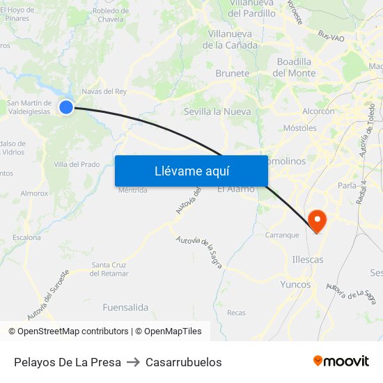 Pelayos De La Presa to Casarrubuelos map