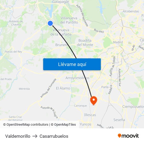 Valdemorillo to Casarrubuelos map