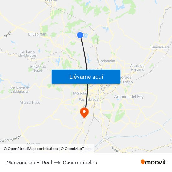 Manzanares El Real to Casarrubuelos map