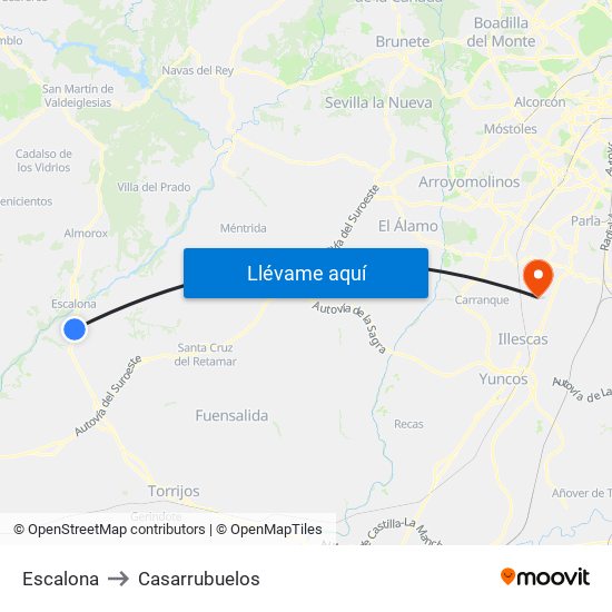 Escalona to Casarrubuelos map