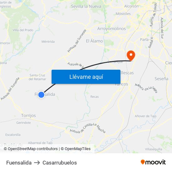 Fuensalida to Casarrubuelos map