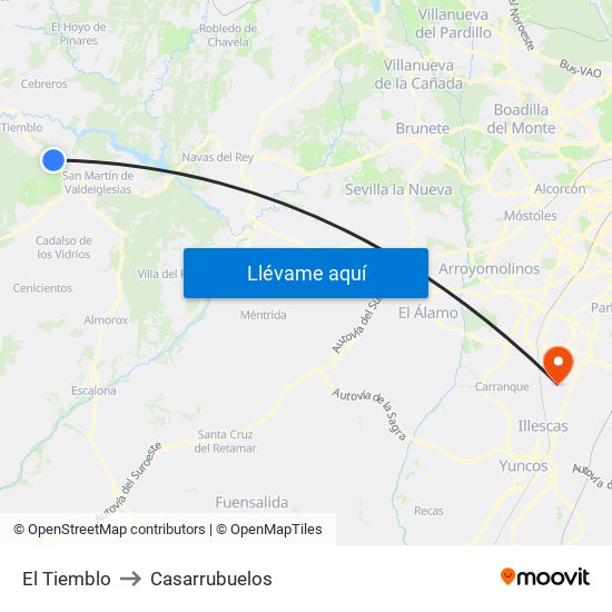 El Tiemblo to Casarrubuelos map