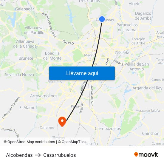 Alcobendas to Casarrubuelos map