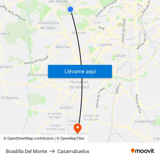 Boadilla Del Monte to Casarrubuelos map
