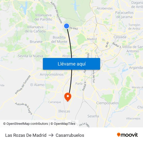 Las Rozas De Madrid to Casarrubuelos map