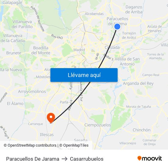 Paracuellos De Jarama to Casarrubuelos map