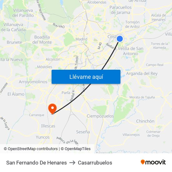 San Fernando De Henares to Casarrubuelos map