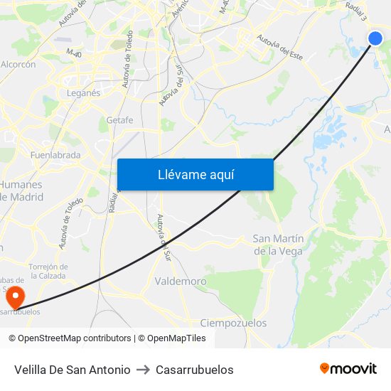 Velilla De San Antonio to Casarrubuelos map