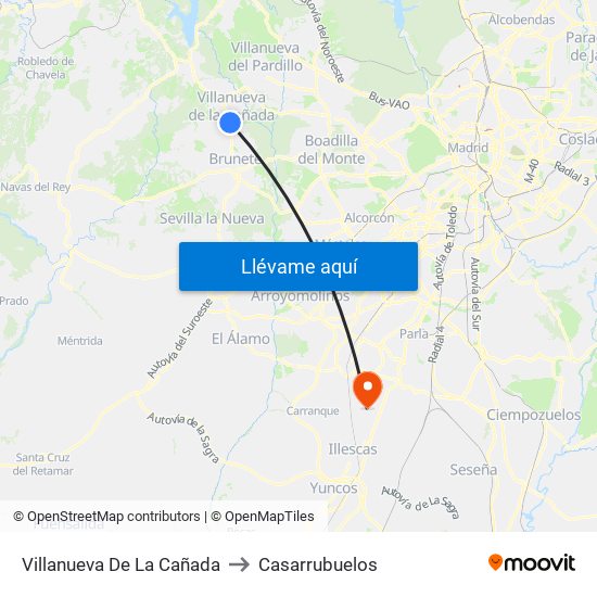 Villanueva De La Cañada to Casarrubuelos map