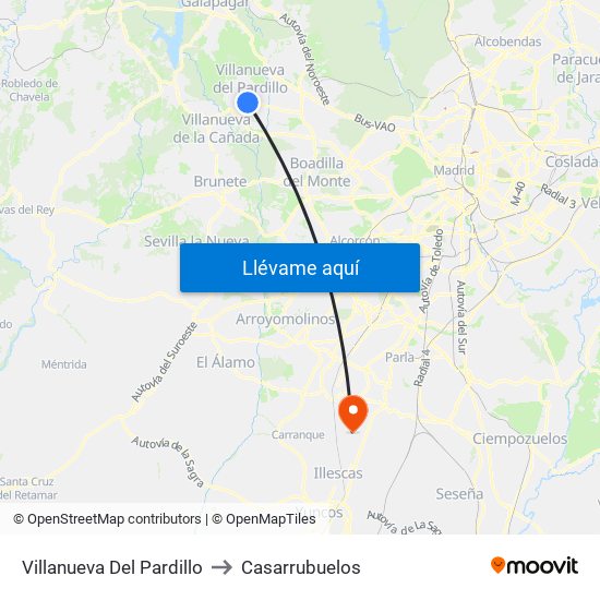 Villanueva Del Pardillo to Casarrubuelos map
