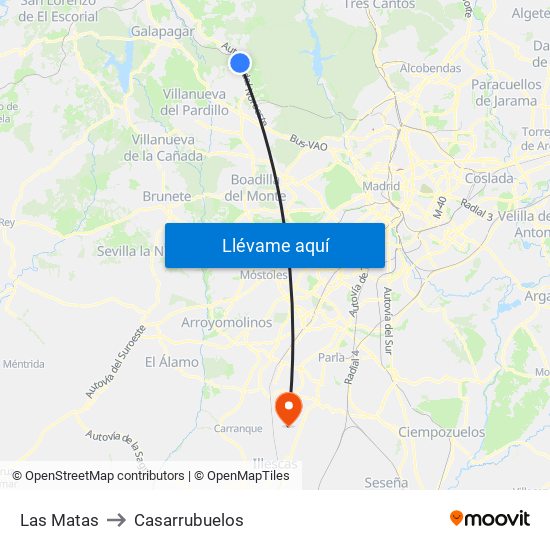 Las Matas to Casarrubuelos map