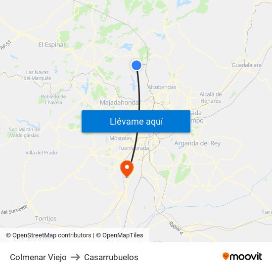 Colmenar Viejo to Casarrubuelos map