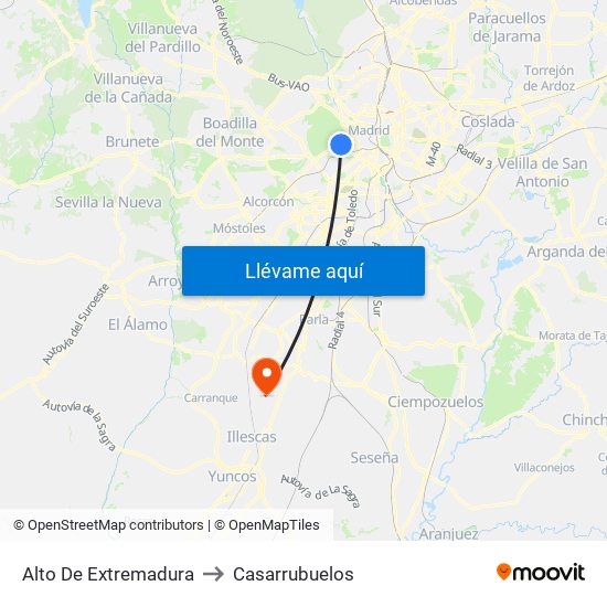 Alto De Extremadura to Casarrubuelos map