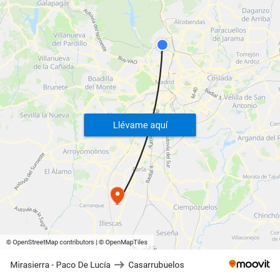 Mirasierra - Paco De Lucía to Casarrubuelos map