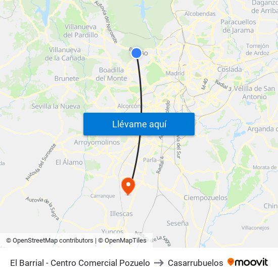 El Barrial - Centro Comercial Pozuelo to Casarrubuelos map