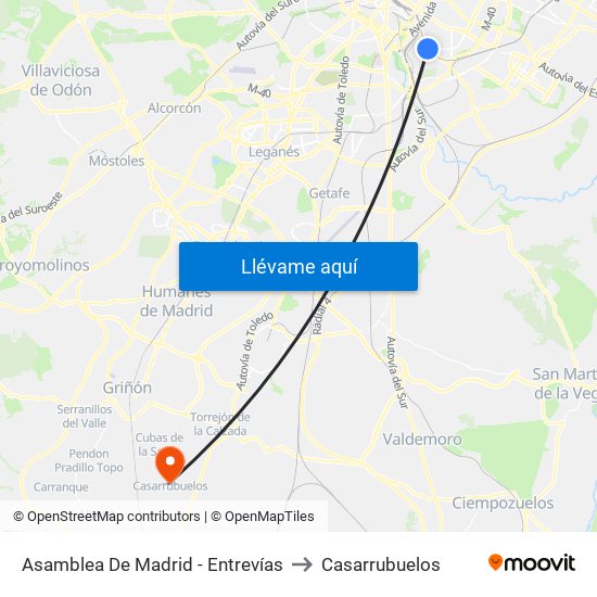 Asamblea De Madrid - Entrevías to Casarrubuelos map