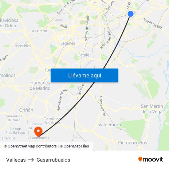 Vallecas to Casarrubuelos map