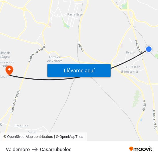 Valdemoro to Casarrubuelos map