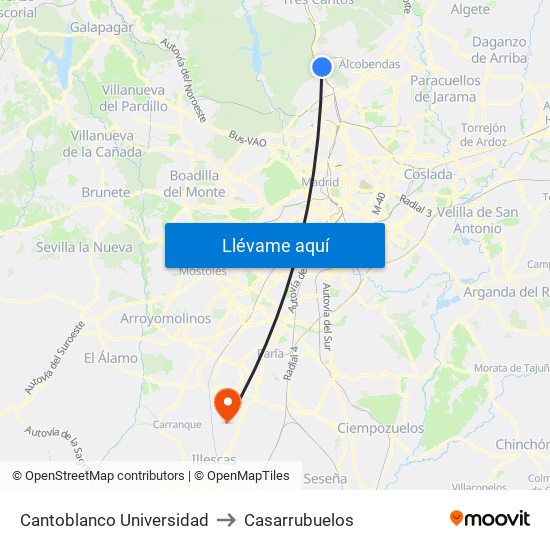 Cantoblanco Universidad to Casarrubuelos map